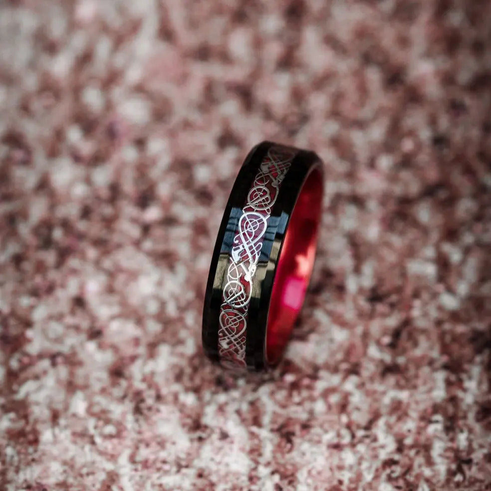 Red and black hot sale tungsten ring