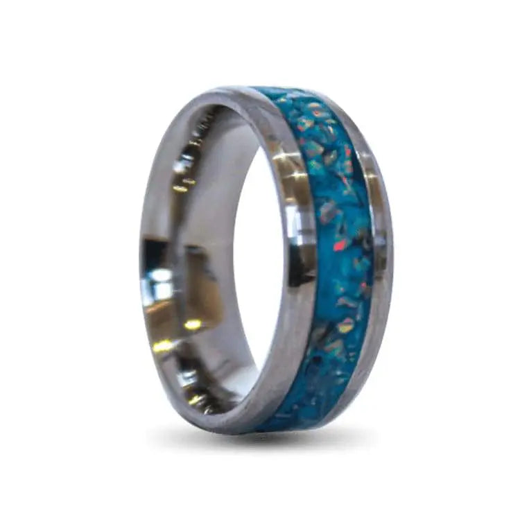 Titanium ring with blue on sale inlay