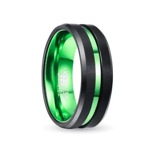 Black and deals green tungsten ring